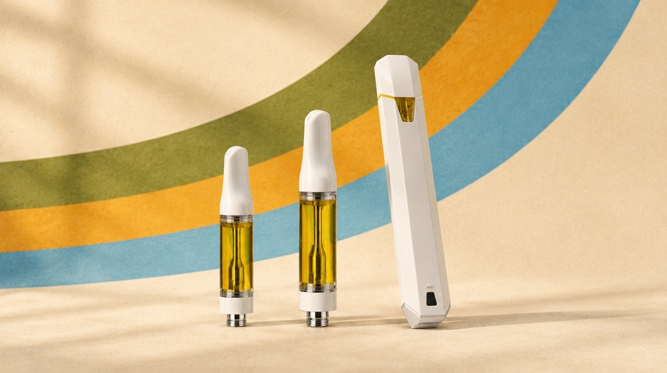 0.5g vape cart, 1g vape cart and 1g all-in-one disposable side by side