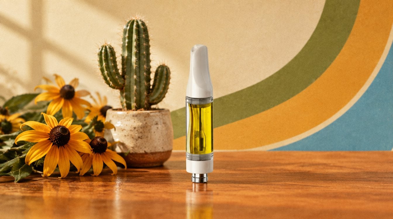 Vape cart beside a saguaro cactus and black-eyed susan flowers for Arizona and Maryland